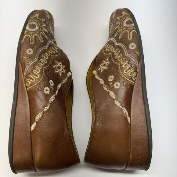 Hispanitas Shoes Women's Size 37 Brown Slip on Embroidered Leather Loafers - Picture 7 of 9